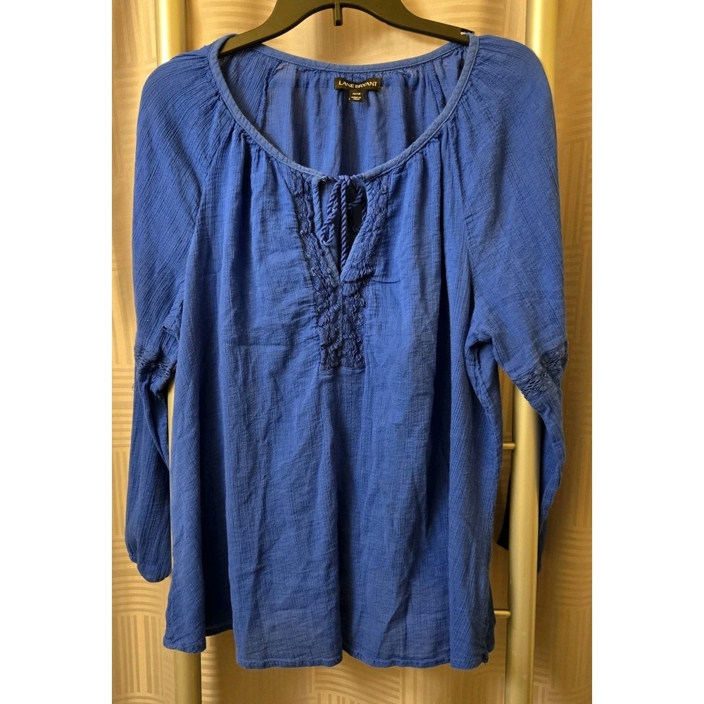 Lane Bryant Crocheted Boho Peasant‎ Top Womens Size 14/16 Blue Blouse Tunic